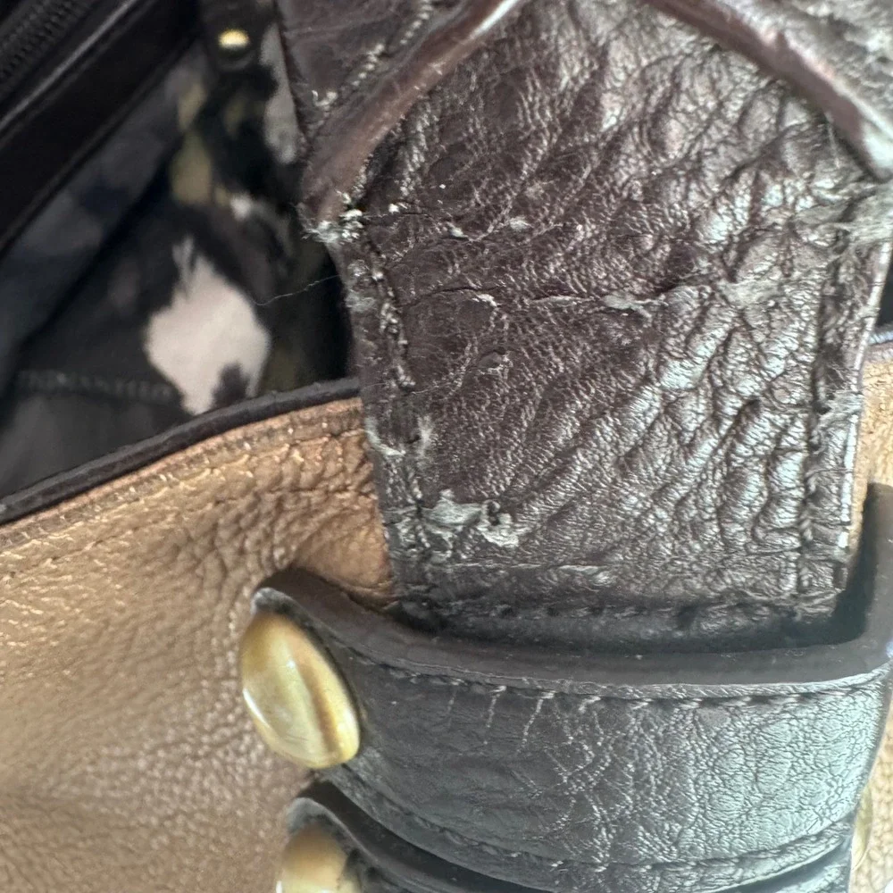 Tignanello Bronze Gold Metallic Pebbled‎ Leather shoulder Bag Y2K Hobo Purse